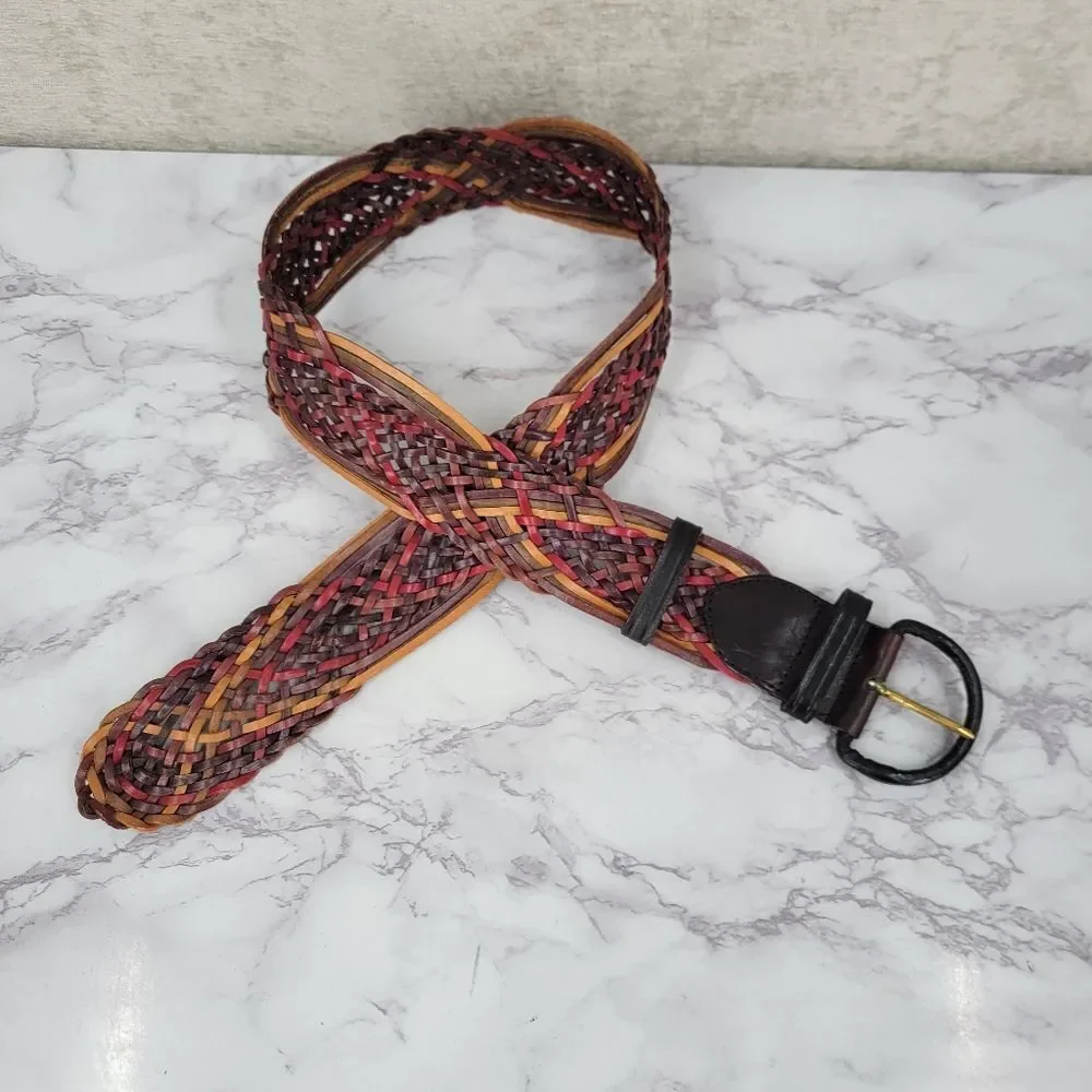 Vintage Braided Woven Wide Leather Belt Multicolor